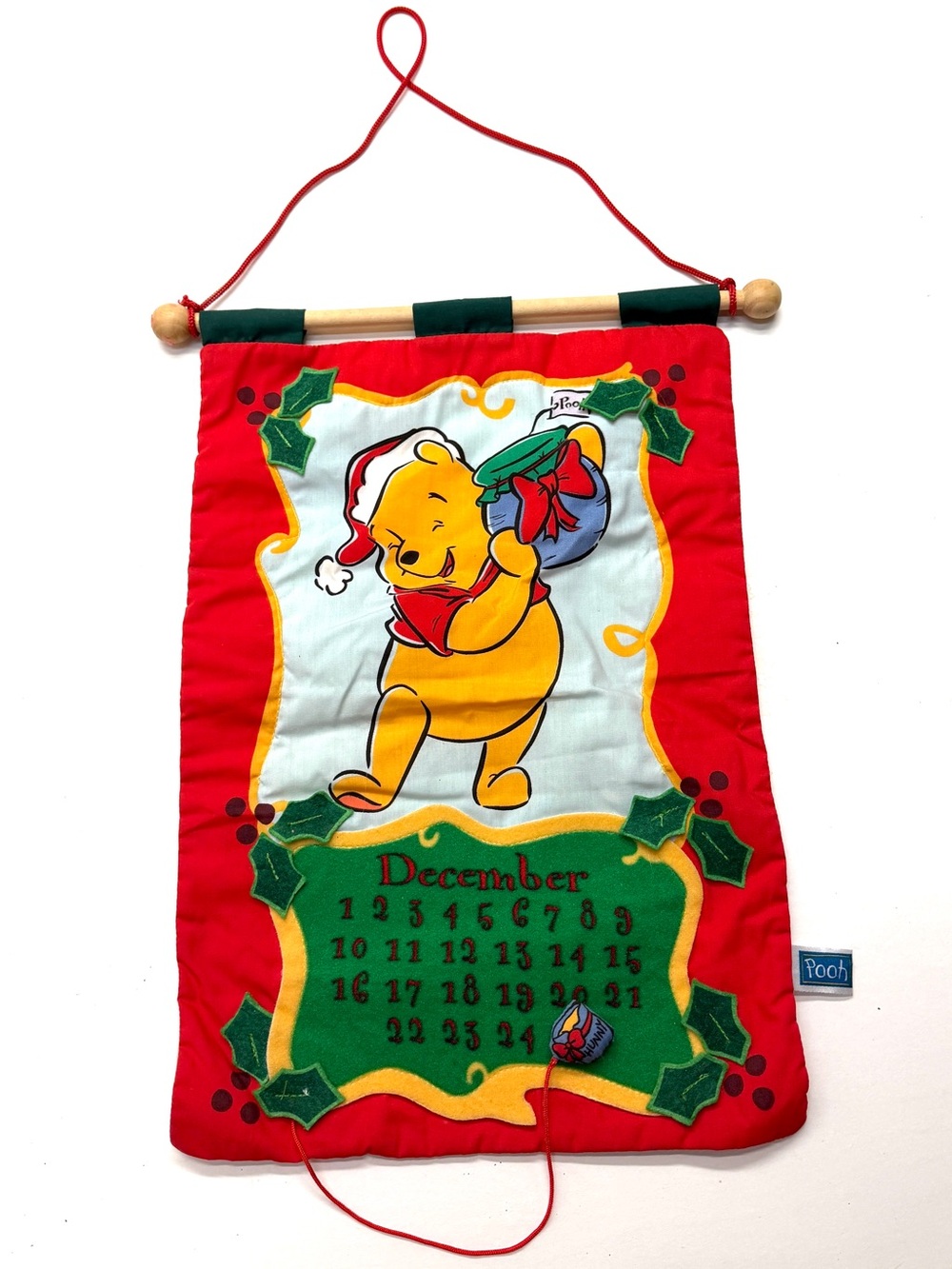 Vintage 90s Disney Winnie the Pooh Advent Calendar Holiday Wall Hanging Tapestry